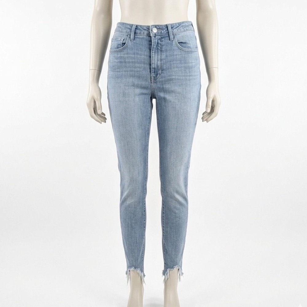 L'AGENCE Harlem Skinny Jeans Women 27 Light Blue‎ Tahoe High Rise Raw Frayed Hem
